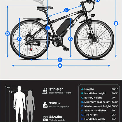 G26 749W/500-750W Peak Motor Electric Bike for Adults - 55-Mile Range 25 MPH Heavy-Duty E-Bike, 26" All-Terrain Tire-like Carbon Wheel, 480Wh Removable Battery, 7-Speed & Front Suspension, White/Black ( Plug) - Ebike for Comm