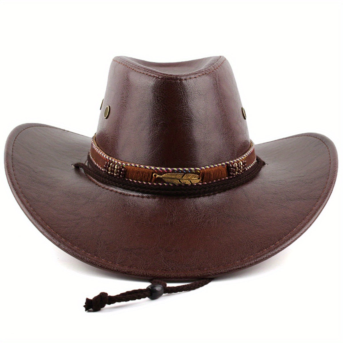 Women Men Western Hat Faux Leather Wide Brim Cowgirl Cap Sun Protection Hat for Outdoor Party