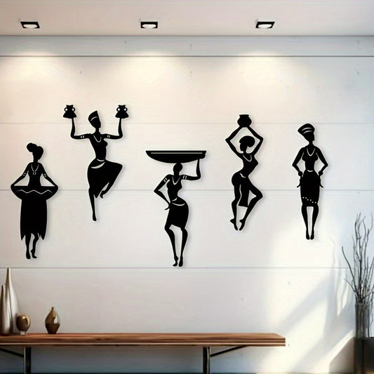 2D Flat, 5pcs African Female Acrylic Wall Decor, African Dancer Artwork, Framed Home Decor, House warming Gifts, Dance Scene Themed Party Decor, Perfect for Birthdays, Valentine's Day, Weddings and Christmas - Ideal for any o