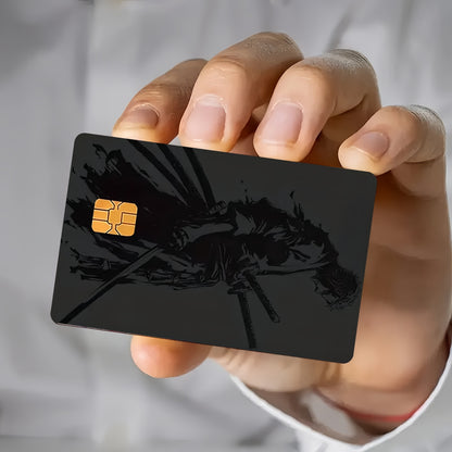 2pcs Cool Black Samurai Waterproof Vinyl Stickers, Ultra-Thin High-Quality Scratch-Resistant Card Skins for Credit/Debit Cards & ID Cards - Self-Adhesive Removable, Ideal Gift For Men & Women, Card Holder, Card Protector