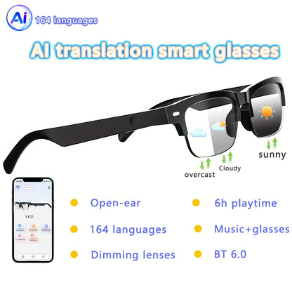 AI Smart Glasses with 160 Languages Real Time Translation Support, Chat GPT System, Multi-functional Audio Glasses for Men And Women, Built-in Microphone And Speaker, Calls Music Playback And Hands-Free Calling, Physical Colo