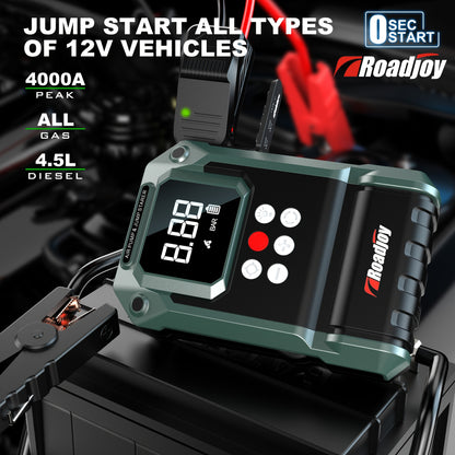 5000A Jump Starter With Air Compressor, Car Battery Portable Jumper Box (All Gas/12L Diesel) 150PSI Tire Inflator Combo, Car Jumper Starter Portable 12V Lithium Battery Jump Pack With Air Pump USB Input/output, LED Emergency,