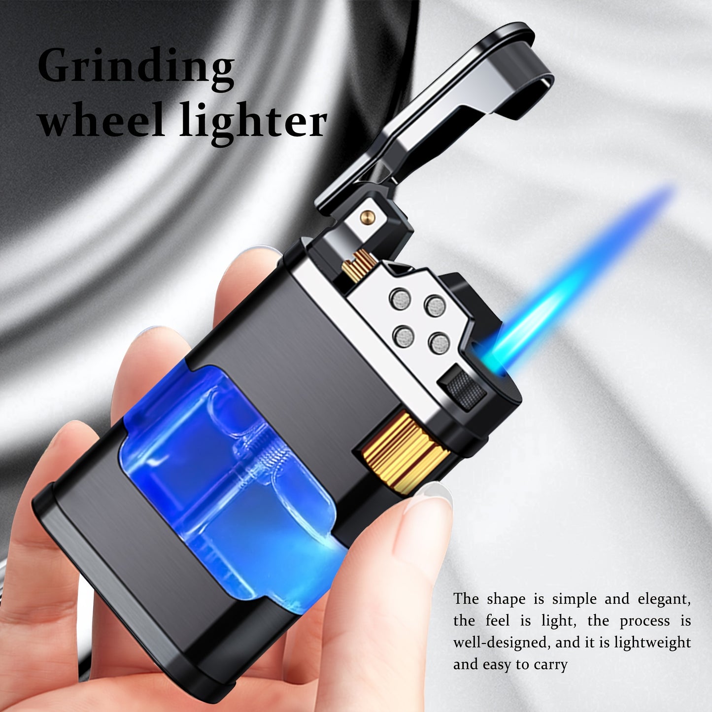 Windproof Blue Flame Butane Lighter with Transparent Gas Chamber & Wheel Ignition - Ergonomic Outdoor Lighter for Camping, Hiking, Candles - Durable Metal Construction, Perfect Gift for Dad, Boyfriend (No Butane Gas Included)
