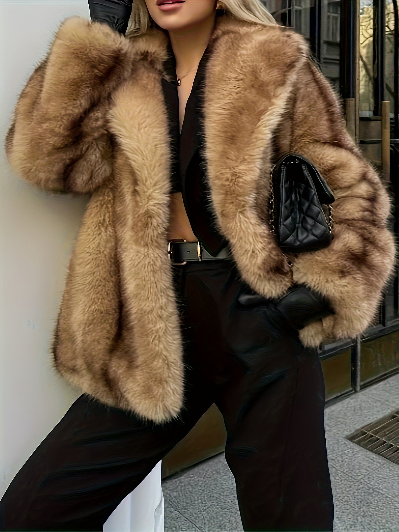 [Gradient Faux Coat] Ladies' New Autumn And Winter Collection Features a Stylish And Elegant Solid Color Gradient Faux Coat That Is Warm, Soft, And Comfortable with Long Sleeves And an Open Front.