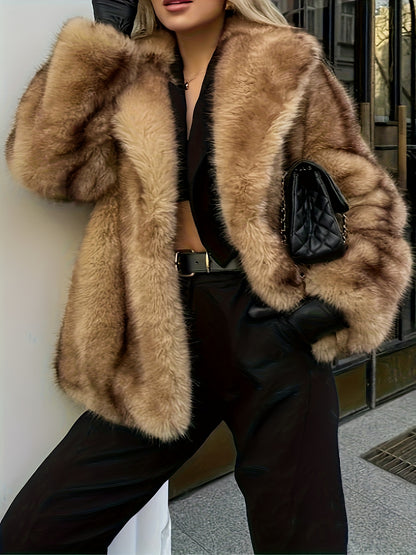 [Gradient Faux Coat] Ladies' New Autumn And Winter Collection Features a Stylish And Elegant Solid Color Gradient Faux Coat That Is Warm, Soft, And Comfortable with Long Sleeves And an Open Front.