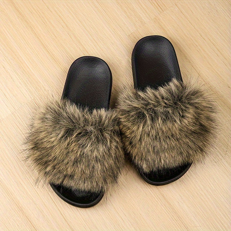 Women's Fashionable and Elegant Plush Slippers, EVA Sole with Soft Plush Surface, Comfortable and Easy to Wear, Suitable for Indoor and Outdoor Use