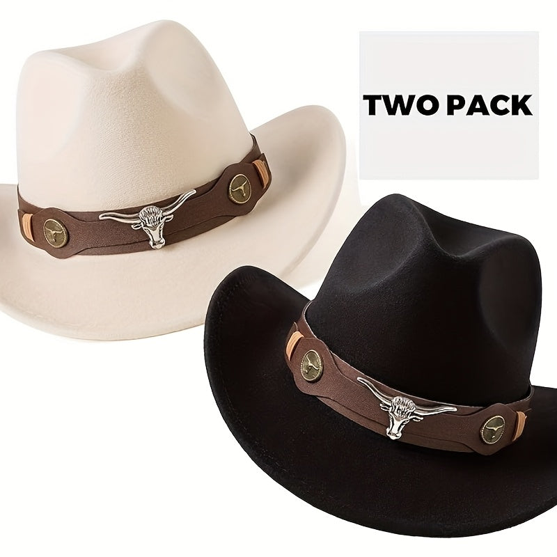 Stylish Lightweight Western Cowboy Hat - Classic Wide Brim Felt with Brown Leather Band & Metallic Buckle, Breathable & Machine Washable for Weddings & Casual Wear, Cowboy Hat
