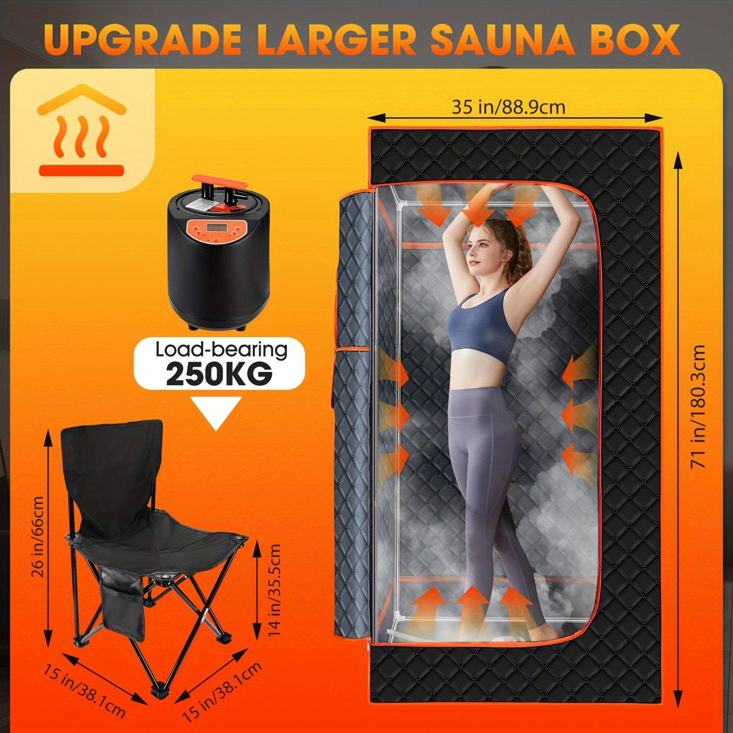 Portable Full Body Sauna Box | Personal Steam Sauna Tent for Home Spa with 3L 110V Steamer, Composite Fabric, Plug Powered, Suitable for Gym, Pilates, Garage, Hot Tub (36 * 36 * 71inch)