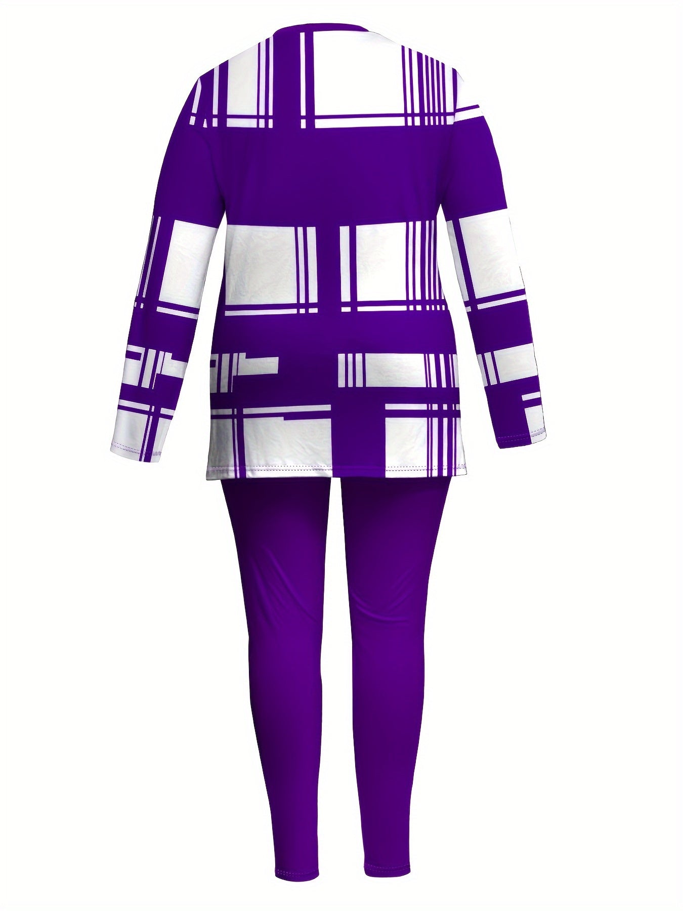 Women's Casual Long Sleeve Top& Leggings Set, Polyester Geometric Print Crew Neck S Stretch Lash Sets