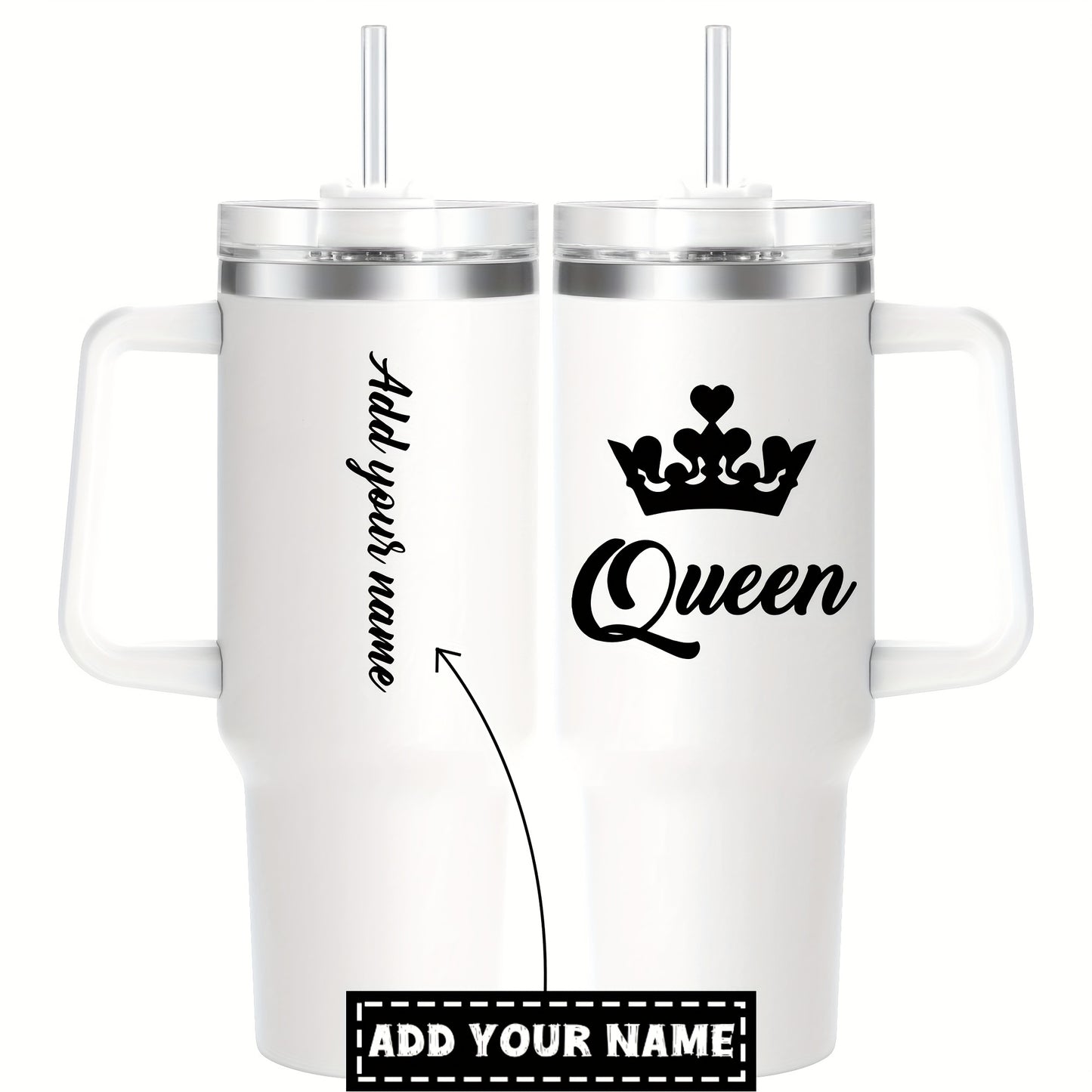 1pc HSDIOKL Queen 40oz Stainless Steel Tumbler - Double Wall Vacuum Insulated Travel Mug - Customizable with Crown & "Queen" Design - Pink Lid - Perfect for Halloween, Christmas, Thanksgiving Gifts - Gift Mug | Crown Motif Tu