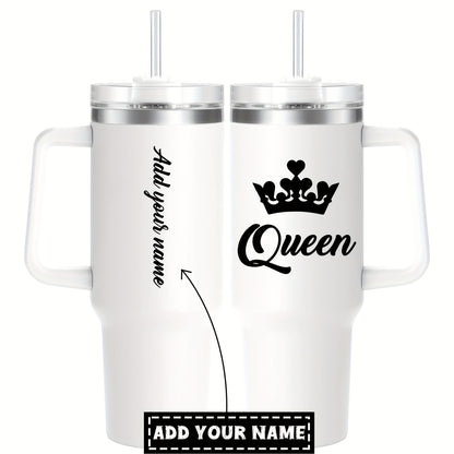 1pc HSDIOKL Queen 40oz Stainless Steel Tumbler - Double Wall Vacuum Insulated Travel Mug - Customizable with Crown & "Queen" Design - Pink Lid - Perfect for Halloween, Christmas, Thanksgiving Gifts - Gift Mug | Crown Motif Tu