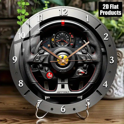 12-inch Modern Racing-Themed Steering Wheel Wall Clock - Silent Quartz Movement, Black & Red Accent Glass Face with White Hands, Battery-Powered (AA Not Included) - Unique Home Decor for Bedroom, Living Room, Garage, for Man