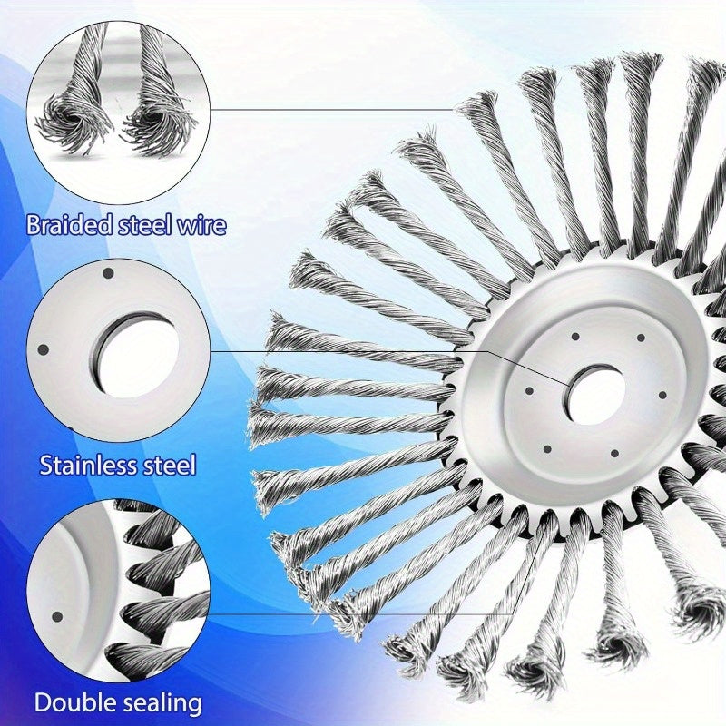 10 Inch Unbreakable Wired Trimmer Blade, Steel Wire Cutter Trimmer Head, Wire Rotary Brush Weed Trimmer Head, Weed Eater Head with Adapter Kit for Moss Grass Rust Removal
