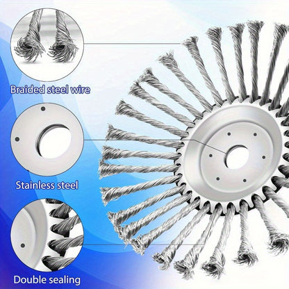 10 Inch Unbreakable Wired Trimmer Blade, Steel Wire Cutter Trimmer Head, Wire Rotary Brush Weed Trimmer Head, Weed Eater Head with Adapter Kit for Moss Grass Rust Removal