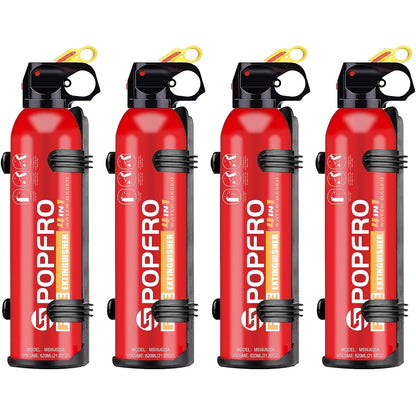 Portable Fire Extinguisher 4-in-1 Multi-Class (A//C/F) - Heavy-Duty Compact Firefighter for Home, Car, Kitchen & Garage - Non-Toxic & Pets, Easy-Clean Agent, Wall-Mountable with CE/EN-1869 (No Water Storage