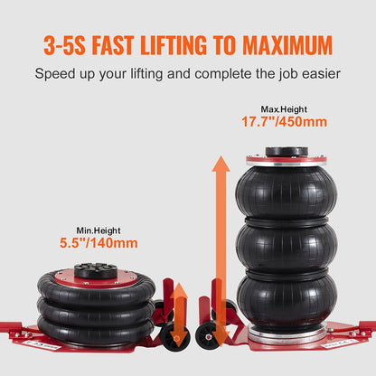 Happybuy Air Jack, 3 Ton/6600 Lbs Capacity, Triple Bag, Includes Six Steel Pipes, Elevates to 17.7 Inch/450mm, Quick 3-5 Second Lift, Pneumatic Jack with Extended Handles for Vehicle, Garage