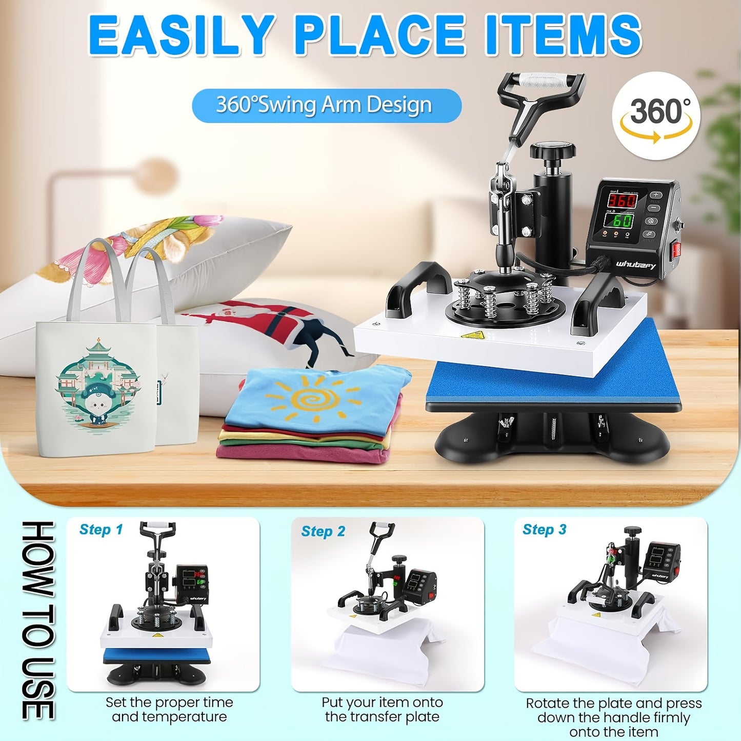 Valentines Day Gifts Heat Press Machine for Shirts 12"x10" Sublimation Shirt Heat Press Machines, 360 Degree Swing Away Sublimation Transfer Printer Fast Heat-up, Digital Precise Temperature Control, High-Security HTV Vinyl H