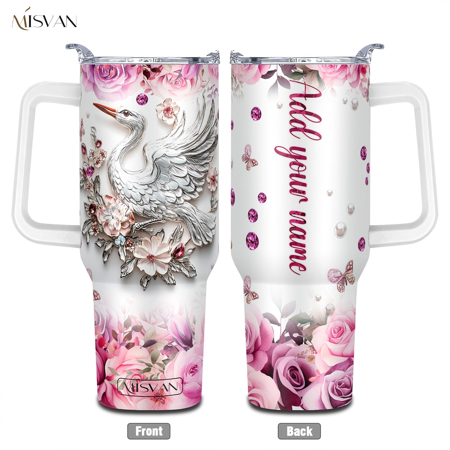 1pc Customized Name Stainless Steel Tumbler | 20oz/22oz/40oz Insulated Water with Lid, Reusable, Round Shape, 304 Stainless Steel, Ideal for Easter, Thanksgiving, Father'S Day, Mother'S Day, Graduation, White Diamond Butterfl