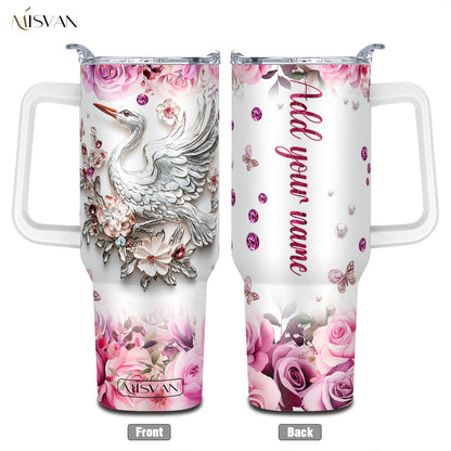 1pc Customized Name Stainless Steel Tumbler | 20oz/22oz/40oz Insulated Water with Lid, Reusable, Round Shape, 304 Stainless Steel, Ideal for Easter, Thanksgiving, Father'S Day, Mother'S Day, Graduation, White Diamond Butterfl