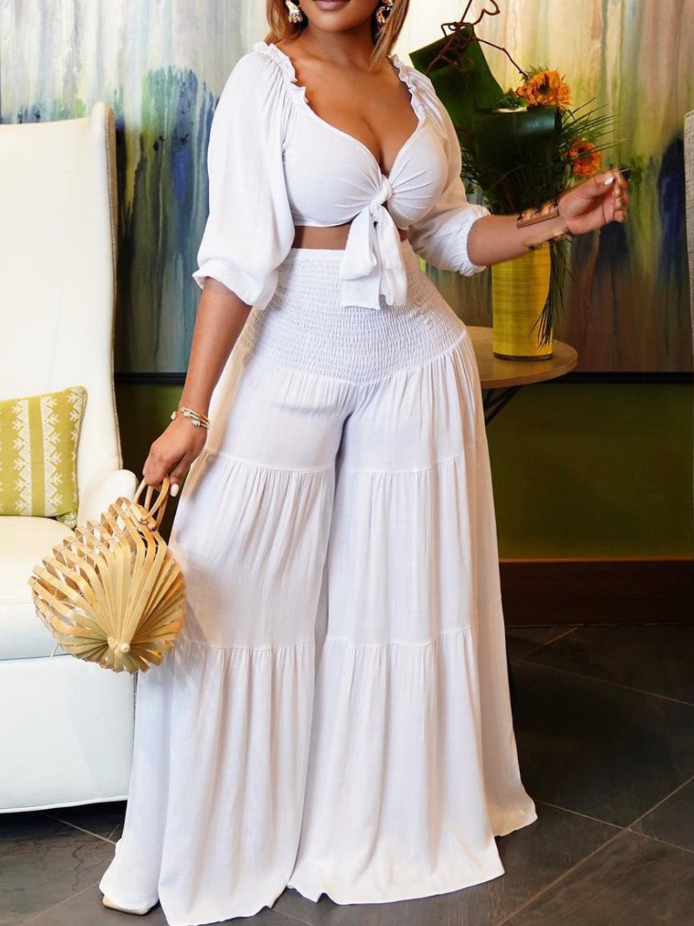 Plus Size - Independent Station European and American Women'S Fashion Summer Fashion Casual Street Suit Pleated Sexy Solid Color Foreign Trade Two-piece Set