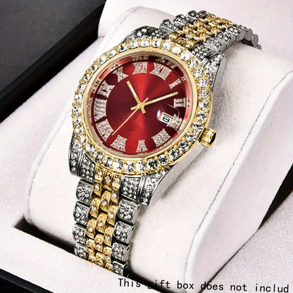 Men's Stainless Steel Quartz with Rhinestone Round Dial, Date Display & Analog/Digital operation (for - component) - Elegant Wristwatch for Daily Wear, Business, Gifts (Birthday, Valentine's Day, Christmas) -