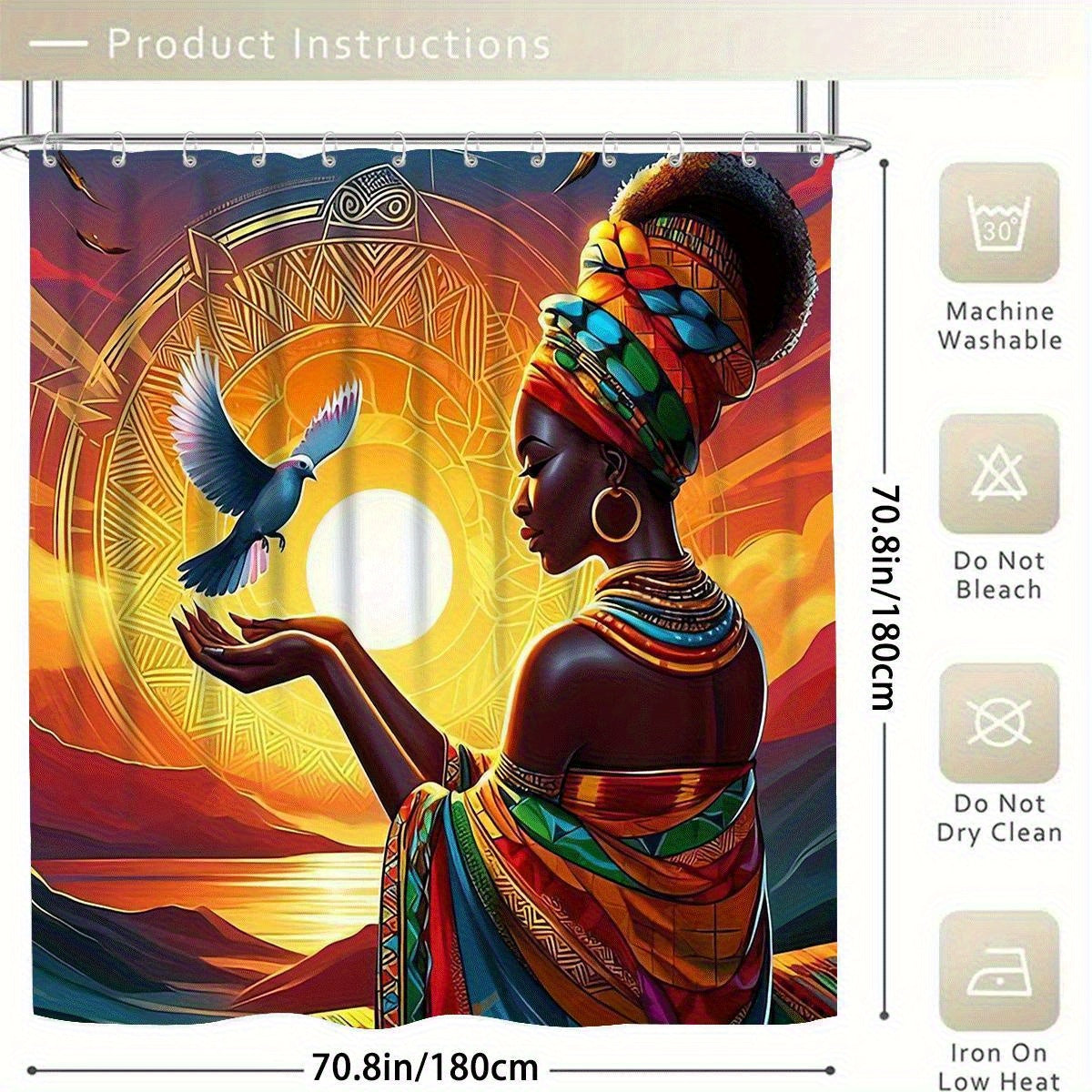 African Shower Curtain Set with 12 Hooks - Vibrant Ethnic-Inspired Design,Ideal for Holiday Gifts, Polyester Material, African Bathroom Set|Decorative Bath Set|Detailed Craftsmanship, Bath