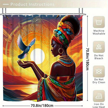 African Shower Curtain Set with 12 Hooks - Vibrant Ethnic-Inspired Design,Ideal for Holiday Gifts, Polyester Material, African Bathroom Set|Decorative Bath Set|Detailed Craftsmanship, Bath
