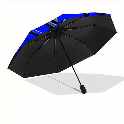 Rangers Design Automatic Folding Umbrella - Windproof 8-Rib Durable Frame, Portable Travel Umbrella with Blue & Black Star Pattern, Compact Foldable Design for Commuting, Hiking, Beach - Ideal Holiday Gift, Umbrella Heavy Dut