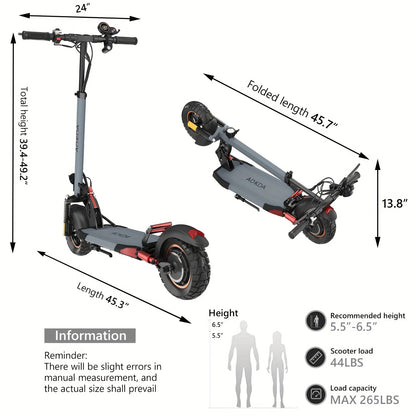 Electric Scooter 10"Off-Road Tires, 700W Motor, 32Km/H Fast Electric Scooter, Up to 25-35Km Range Offroad Electric Scooter for Adults, Commuting, Foldable Electric Scooter Halloween, Christmas Gifts