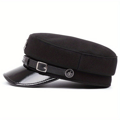 Men'S Punk Style Anchor Logo Beret Visor Cap - Adjustable Snap Closure, White & Black Nautical Design, Durable Polyester for Casual & Semi-Formal Outfits, Maritime-Inspired Fashion Accessory