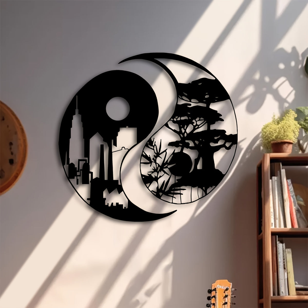 Elegant Yin Yang Metal Wall Art Set of 2 - 15.7" Urban & Landscape Sculptures, Indoor/Outdoor Iron Decor for Home, Patio, Balcony - Perfect Housewarming Gift