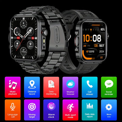 Wireless Calling Smartwatch, 2.02-inch 240P Resolution, Life, Wireless 5.3 Calls, Message Real-Time Alerts, Sedentary, Drinking Water, Alarm Clock Reminder, Accurate Exercise Data Recording, Built-in Flashlight, Multi-mode Co