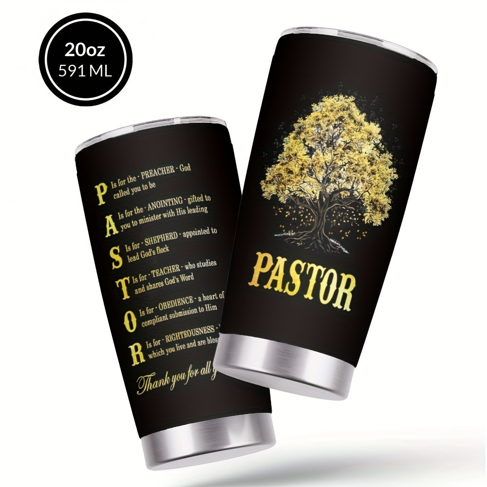 20oz Pastor Appreciation Cup with Lid & Straw - Stainless Steel Insulated Tumbler, Tree of Life Design, "Thank You for All You've Done" Message, Perfect Gift for Churches, Home, Office, Travel - Black, Church Gift Item | Insp
