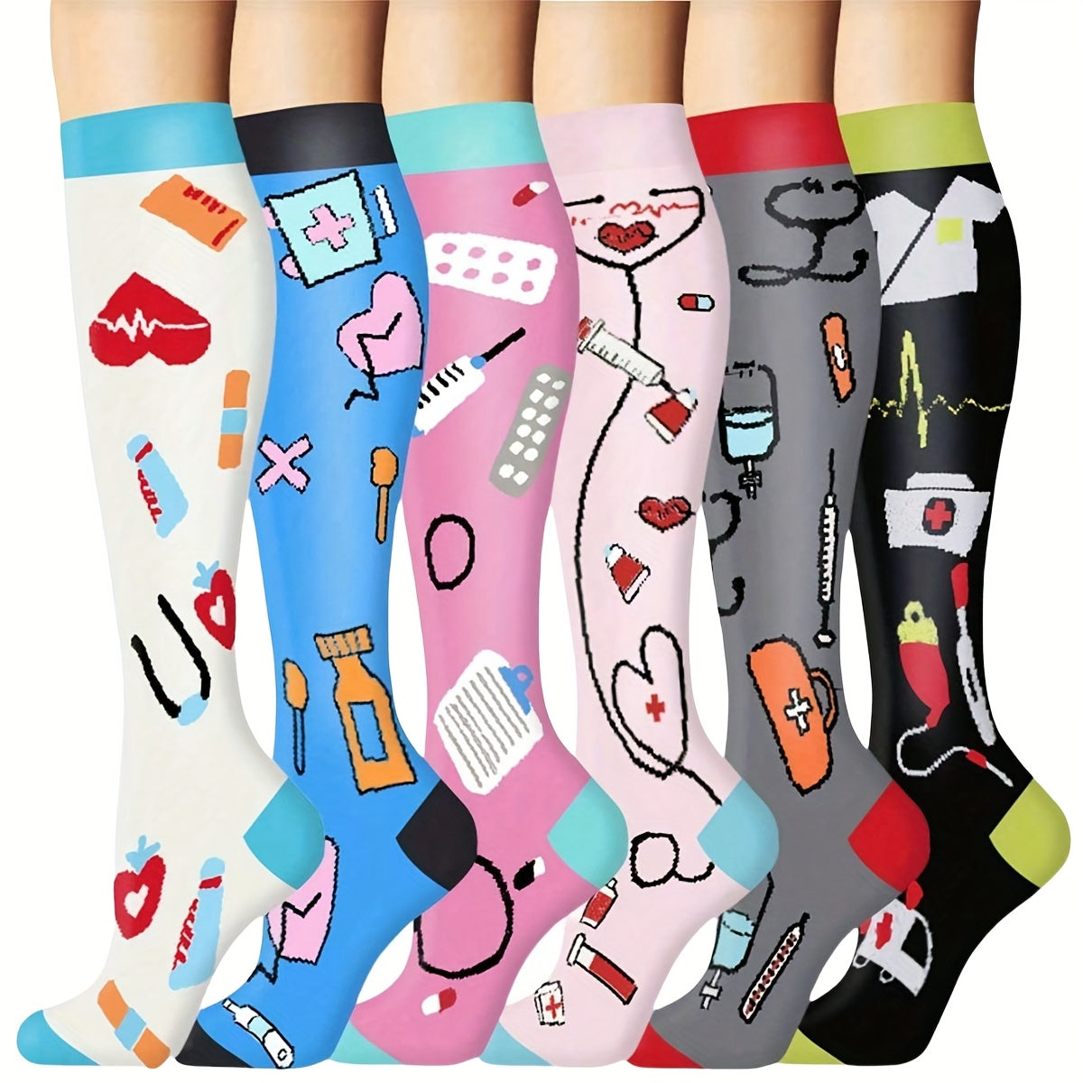 6 Pairs Compression Sports Socks, Unisex Lightweight Casual Mid-Calf Socks For Running, Cycling, Soccer, Hiking, Outdoor Activities & Travel
