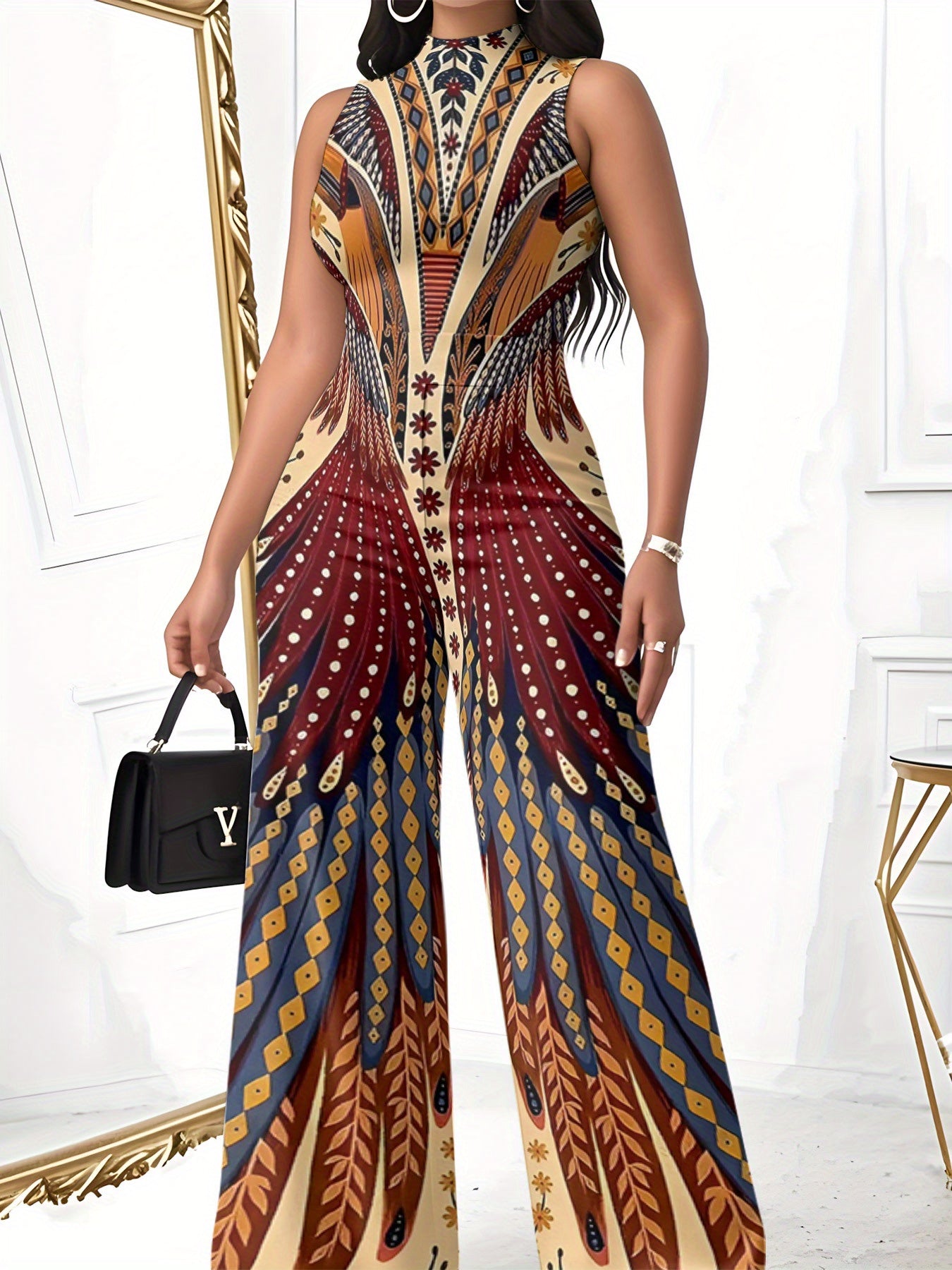 A Stylish Women'S Jumpsuit Featuring a Vibrant Print, Designed to Be Form-Fitting And Alluring, Made from a Light And Comfy Fabric, Perfect for Beach Trips, Summer Getaways, And Casual Outdoor