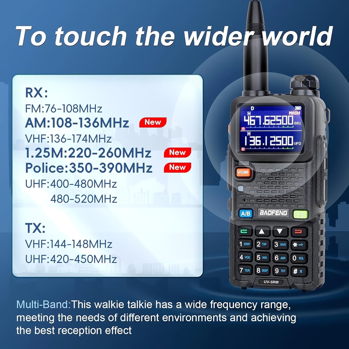 BAOFENG 5RM 10W Ham Radio AR-5RM Long Range Handheld Portable Multi Band NOAA Weather Radios 999 Channels Two Way Radio With 2500mAh USB-C Charger, High Gain Antenna, Speaker Mic, USB Programming Cable For Camping (2 Pack)