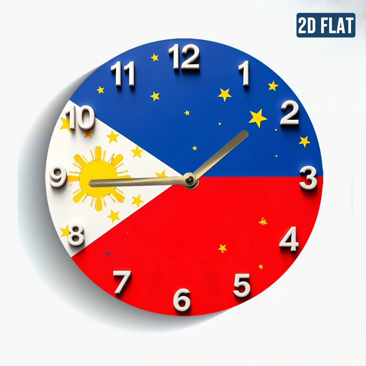 1pc Philippine Flag Wall Clock with Sun, Stars & Philippine Map - Blue face, White Hands, Red & Blue Trim - Modern Filipino Home Decor for Living Room, Bedroom, Office - Ideal Gift for Filipino Families - Battery Not Included