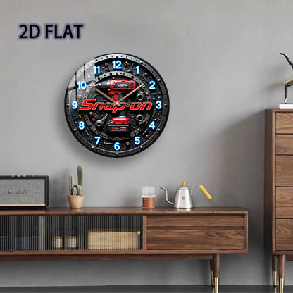 12-Inch -Themed Glass Wall Clock with Snap-On Drill & Power Design (Drill/ Driver) - Silent Quartz Movement, Battery- (AA Not Included) - DIY Mechanic's Workshop Decor for Garage, for Man Cave, Home - Style