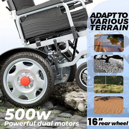 Foldable Electric Wheelchair Ldeal For Elderly, Made For AdultMobility Difficulties, 24V Lead - Acid Battery, Electromagnetic Brake System For Smooth Slope Stopping, 12 - Inch Solid Tires For All Terrains, 15km Range For Regu
