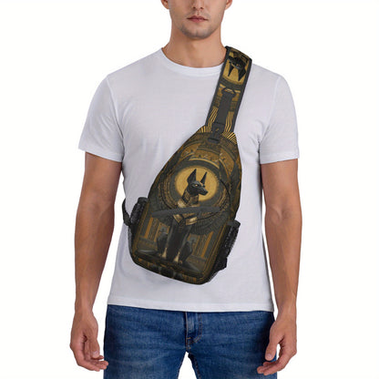 Men'S Egyptian Mythology Anubis God Print Chest Sling Bag - Active Lifestyle Crossbody Pack with Adjustable Strap, Zipper Closure & 2D Flat Printing - Lightweight Durable Design for Cycling, Travel, Everyday Use - Stylish Gif