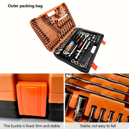 High-End Professional 53&121pcs Tool Set, Car/Bike Repair Machinery Tool Set, 1/2*1/4 "3/8" Drive Depth And Standard Socket, Professional Racing Car Parts Repair Ratchet Wrench And Other Car Repair Parts Tool Set