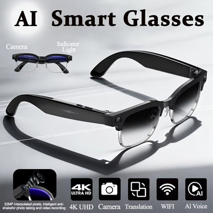 New Smart AI Glasses for Photo And Video Recording, with 800W Pixel Ultra-wide Camera, High-definition Video 1080P, Anti-shake for Photography And Video, Blue Light Blocking, Dual-mic Noise Reduction, AI Voice Control, Wi-Fi