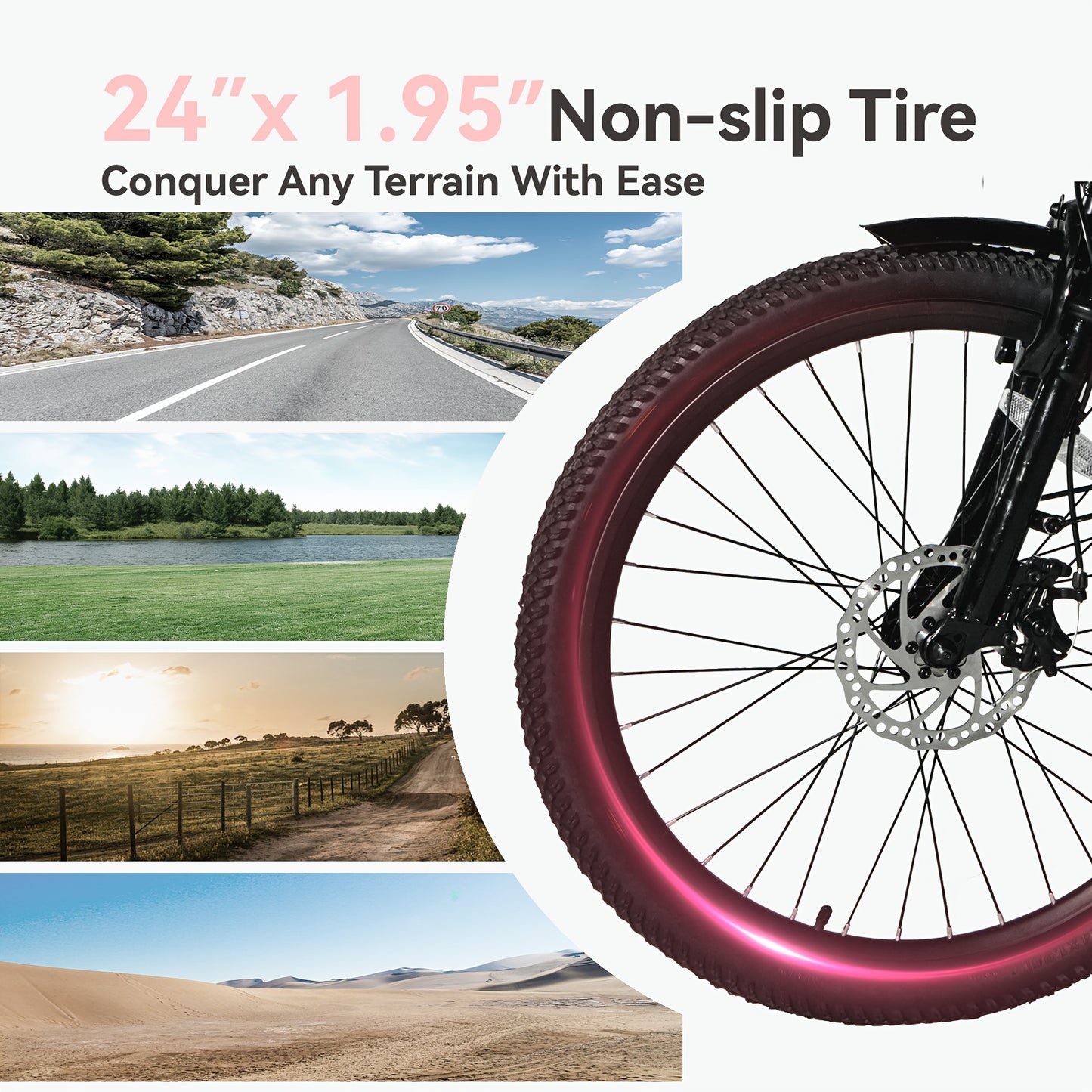 Cruiser Electric Bike For Women, 500W Motor 36V/10.4Ah Removable Battery, 25-40 Miles 20MPH, 24 Inch Electric Bike High-Carbon Steel Frame, 7-Speed With Front Basket -Beach Commuter Ebike For Adults, Ebike With Basket, Sakura