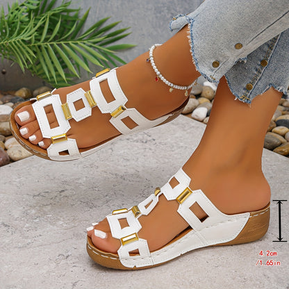 Women'S Slip-On Platform Sandals - Thick Cushioned Insole, Black Synthetic Cover Open-Toe Sandals with Clear Accents, Non-Slip Rubber Sole for Beach, Casual & Formal Outfits - Summer Footwear Essentials, Beach Shoes, Stylish