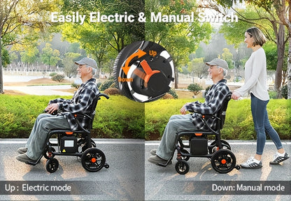 28 Miles Range 28lbs Ultra-Light Carbon Fiber Electric Wheelchair No Assembly Foldable Dual Battery All-Terrain Air Travel Safe