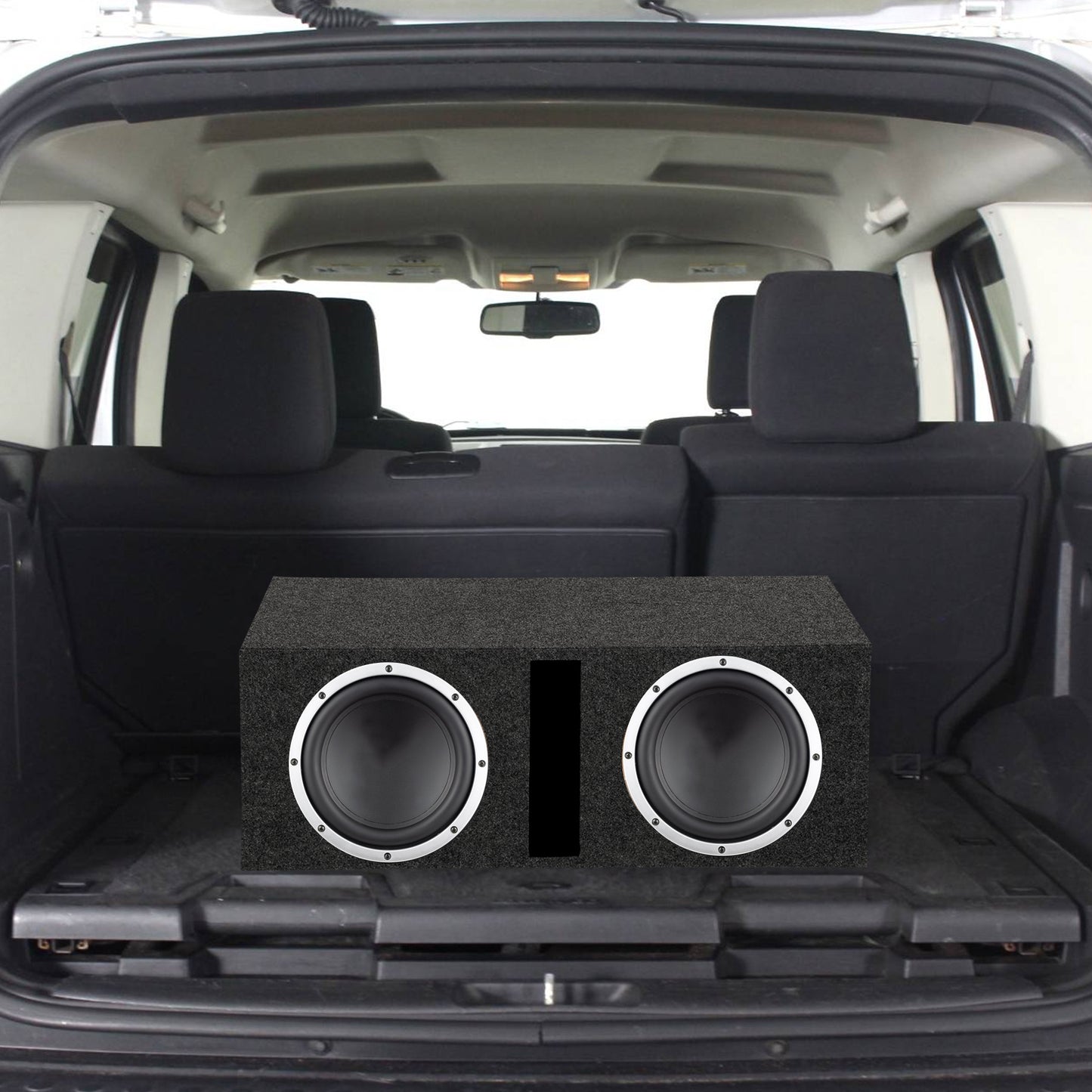 QPower QBASS Dual 12 Inch Heavy Duty MDF Material Car Audio Subwoofer Enclosure Boxes with Shared Slot Port Vent and Dual Chamber Design, Charcoal