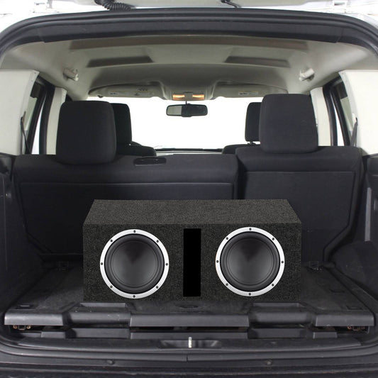 QPower QBASS Dual 12 Inch Heavy Duty MDF Material Car Audio Subwoofer Enclosure Boxes with Shared Slot Port Vent and Dual Chamber Design, Charcoal