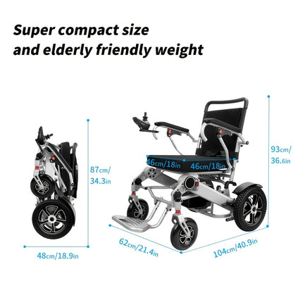 Nihhcune 23-Mile Long Range Portable Adult Electric Wheelchair - Aviation Aluminum Alloy Frame, 300 lbs Capacity, Dual Spare Batteries, One-Step Fold/Unfold, Lightweight Travel-Ready Design w/Black Cushion & Padded Seat