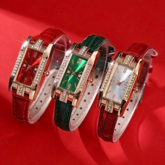 2/ 3pcs/ set Women Watch Set, PU Leather Simple Quartz Watch, Rectangle Fashion Dial, Gift for Women