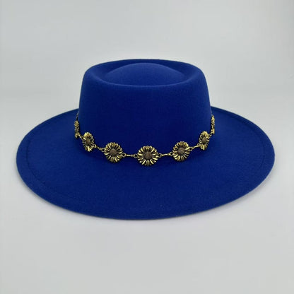 1pc Bohemian-style Unique and Fashionable Felt Hat - Decorated with Exquisite Golden Flower Chain Fedora Hat - Suitable for Daily Street Style, Music Festival Outfits, Bohemian-inspired Looks, Casual Outings and Trendy Season